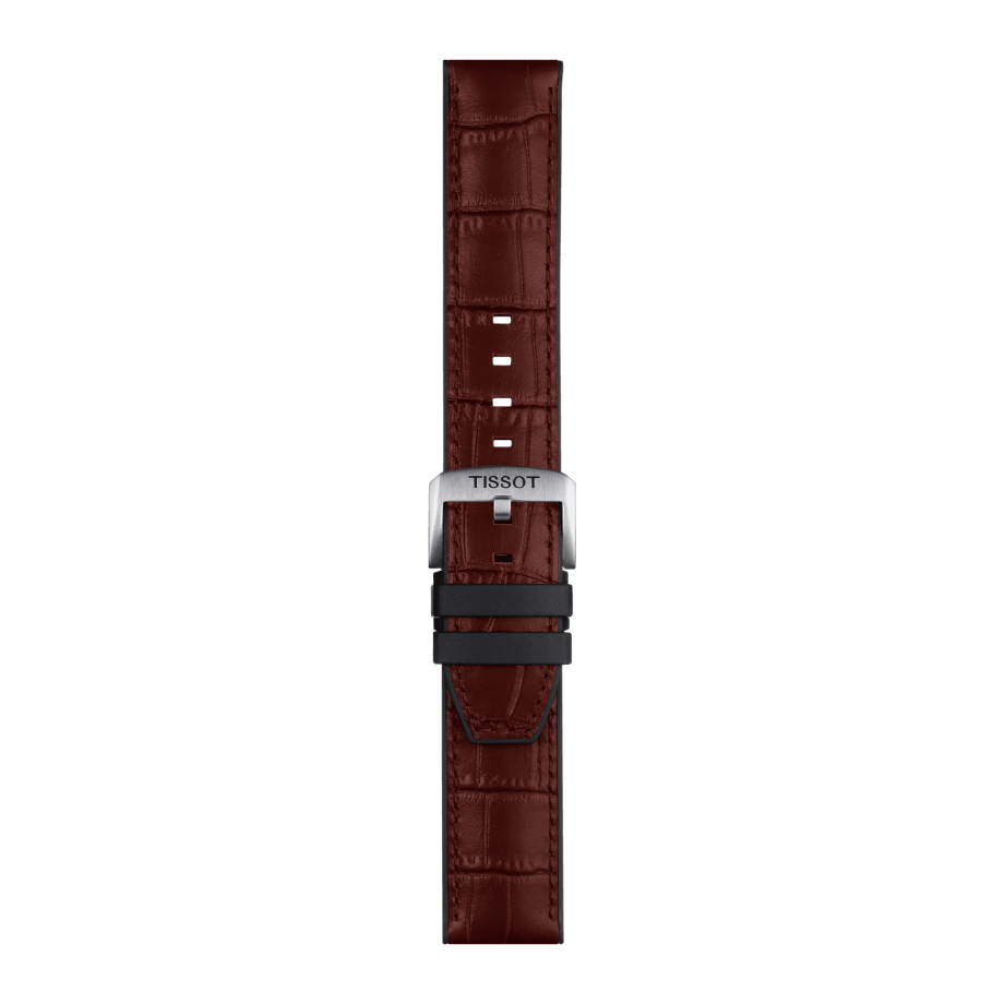 Bracelet officiel Tissot cuir brun et parties synthétique entre-cornes 22 mm - Voir 2