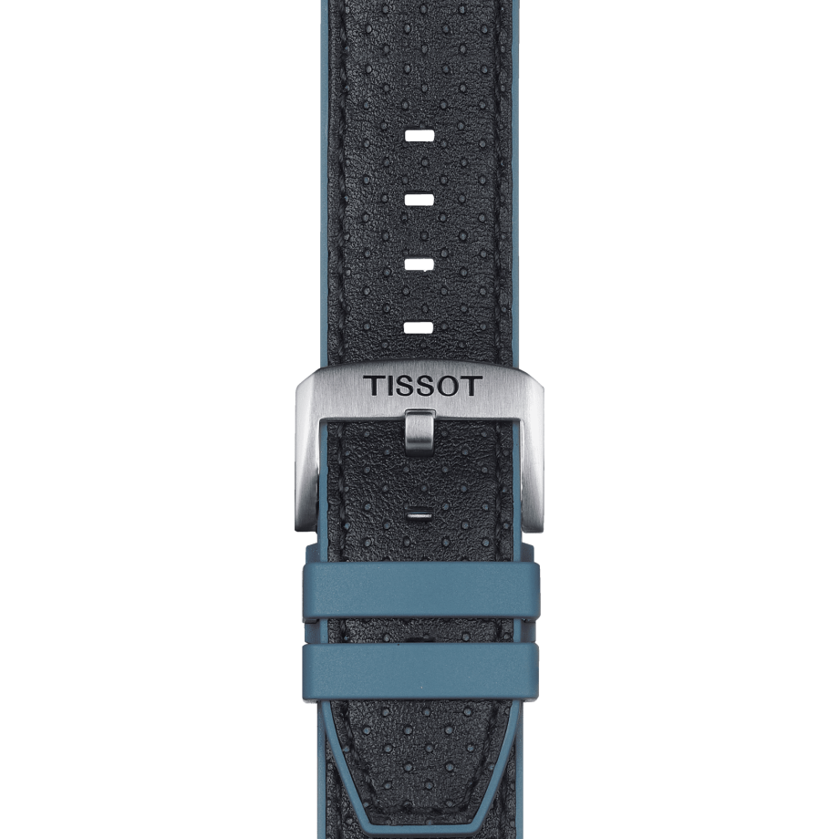 Bracelet officiel Tissot caoutchouc bleu et cuir noir entre-cornes 22 mm