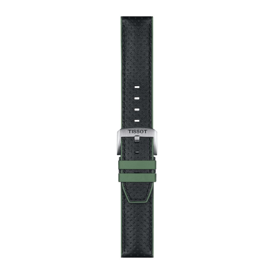 Bracelet officiel Tissot caoutchouc vert et cuir noir entre-cornes 22 mm - Voir 2