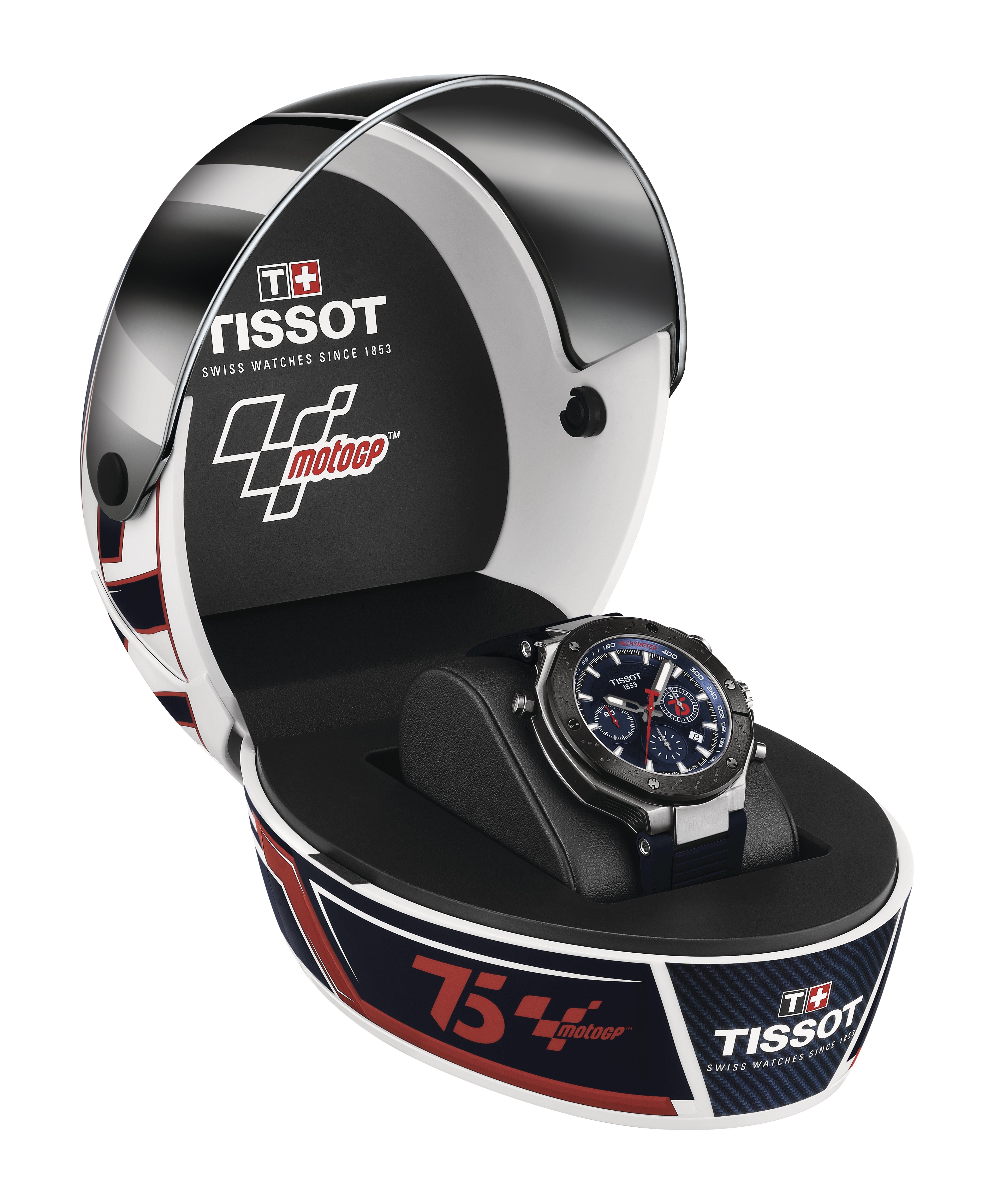 Image of the mini-helmet package opened with the T-Race MotoGP watch inside