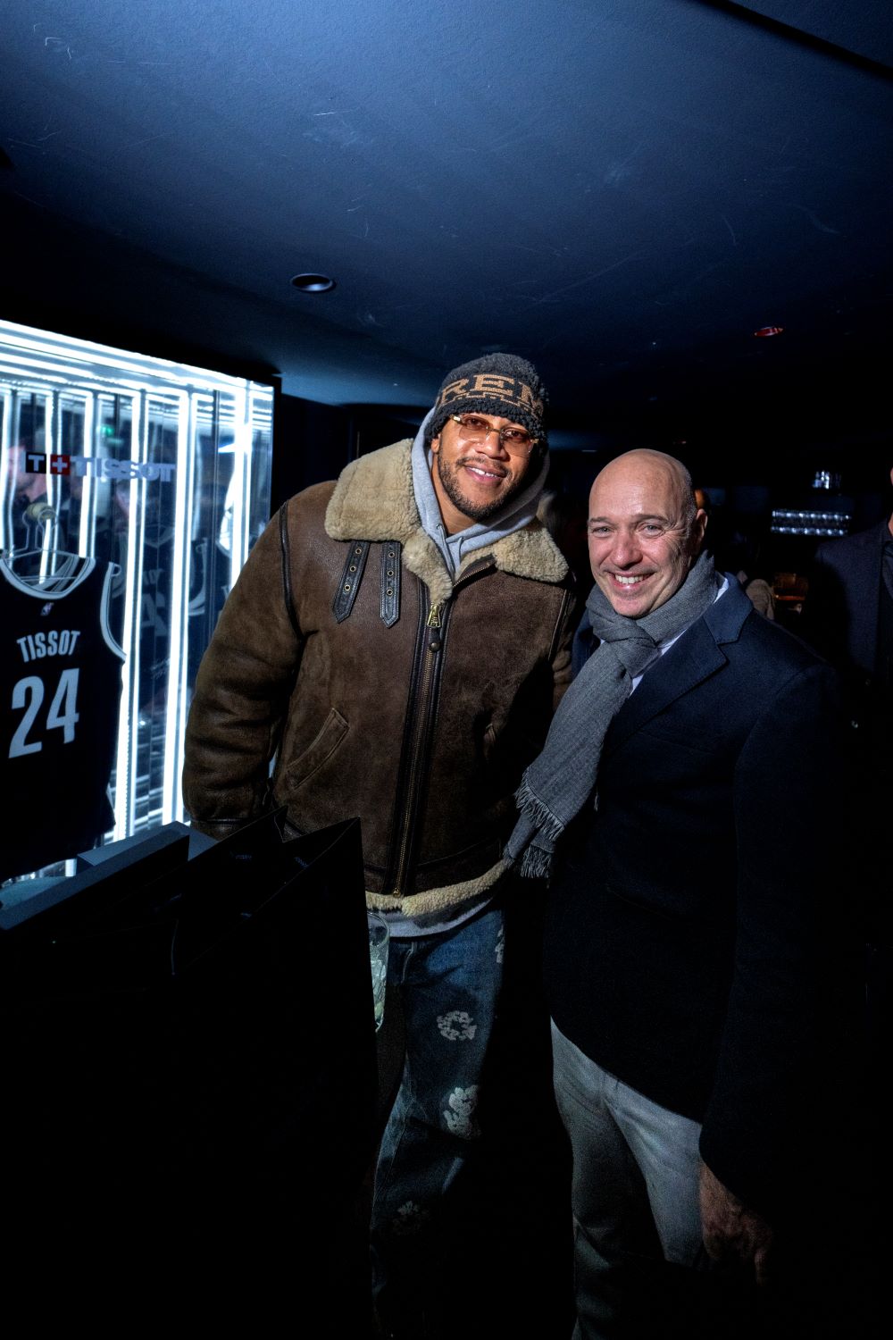 Picture of MMA fighter Ciryl Gane and Tissot's CEO Sylvain Dolla at the NBA Paris Game 2024