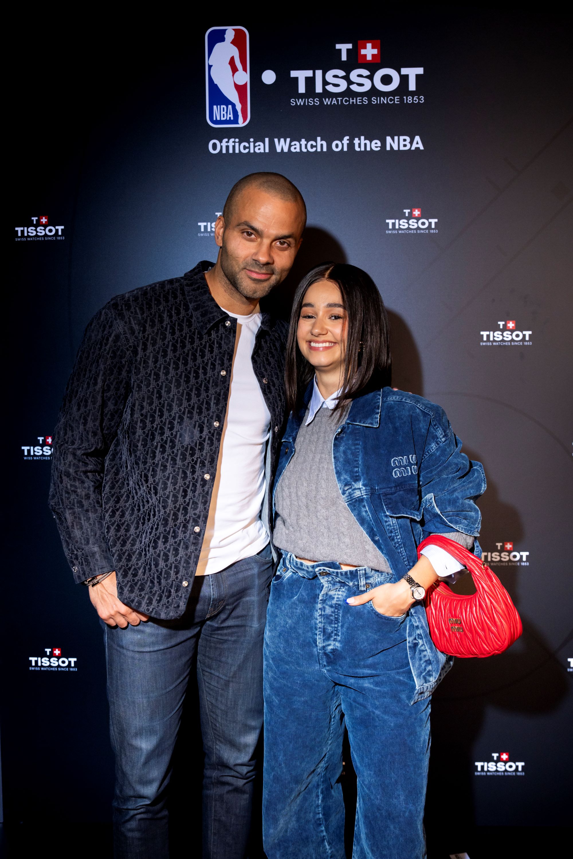 Picture of Tony Parker posing with Lena Situations at the Tissot x NBA Paris Game 2024 event