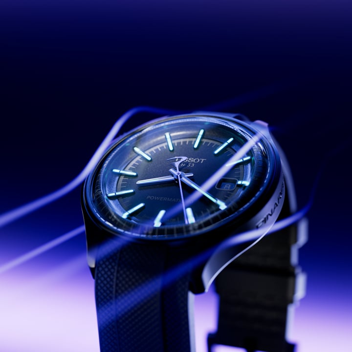 Close up of the case of the Tissot X Pinarello watch