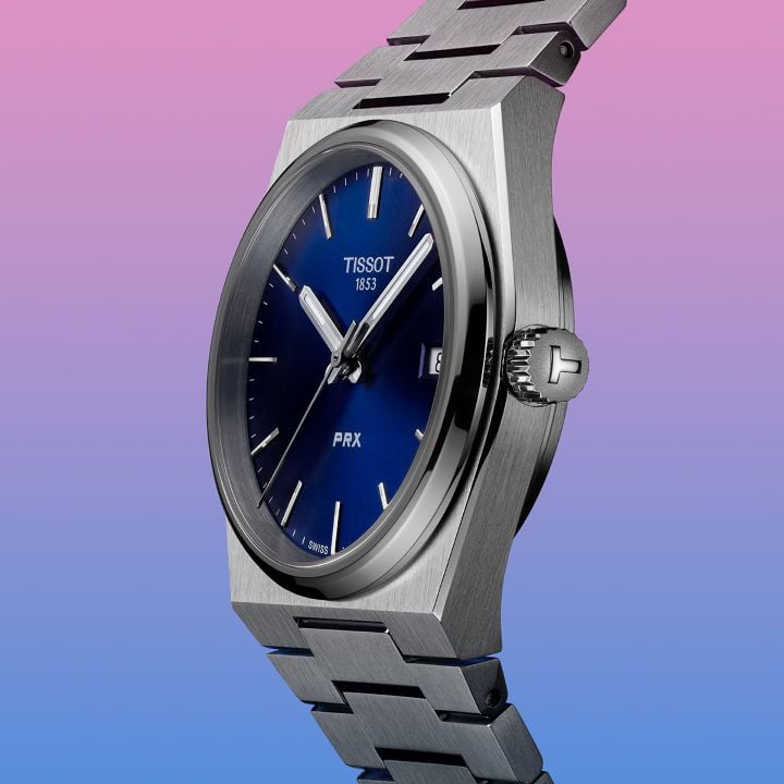 Tissot PRX 35 mm z kwarcowym mechanizmem i niebieską tarczą