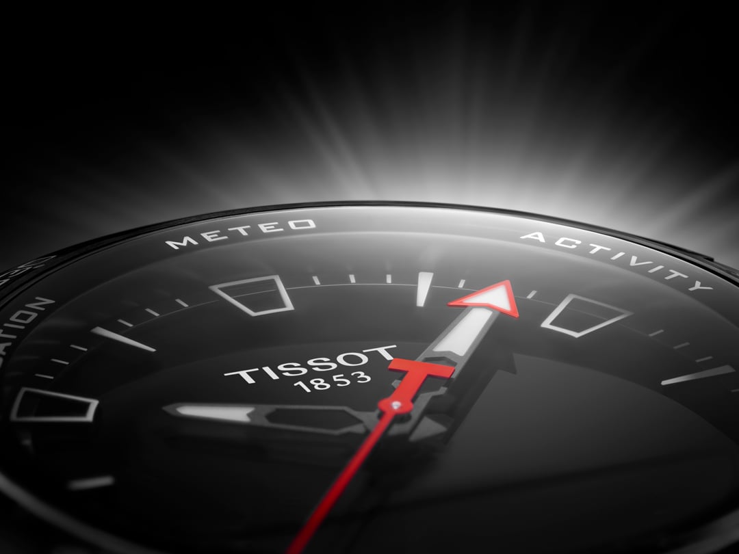Watch dial from the Tissot T-Touch collection that uses solar energy to power its watches.