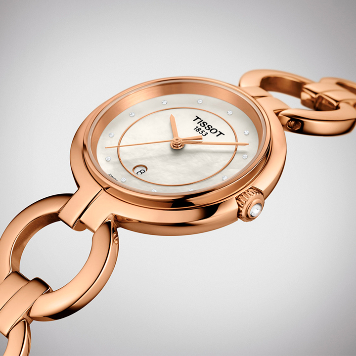 Gold Tissot Flamingo on a greay background