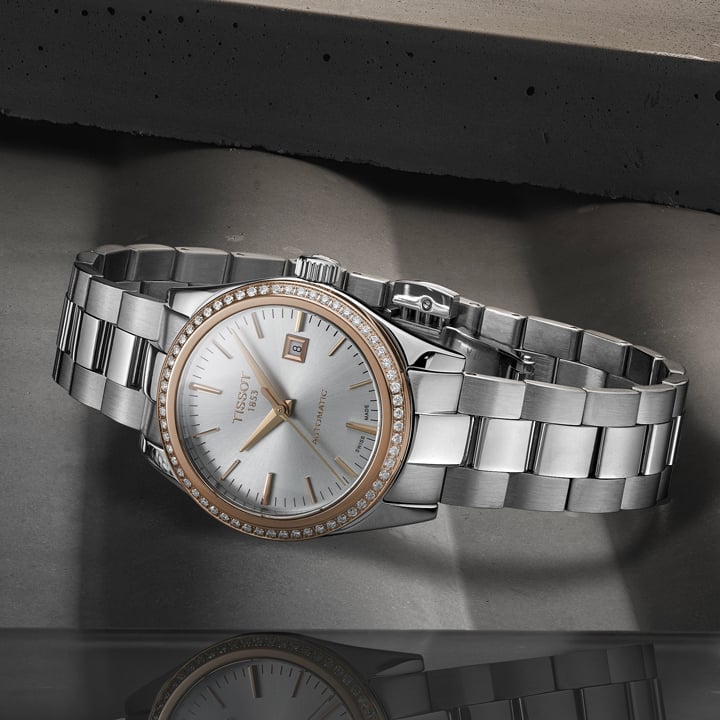 Montre Tissot T-My Lady avec une lunette en or et diamants
