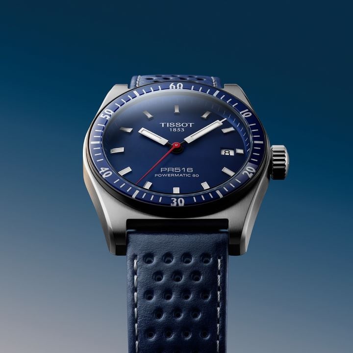 The blue version of the Tissot PR516 &ndash; blue dial and blue strap.
