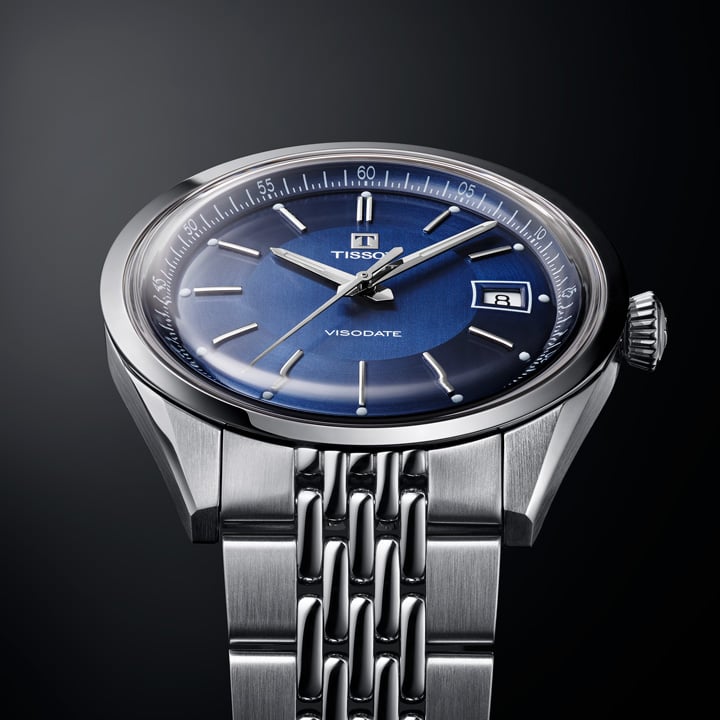 The visodate blue in front of a black background 