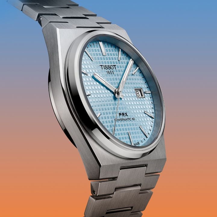 Montre Tissot PRX automatique avec cadran bleu clair