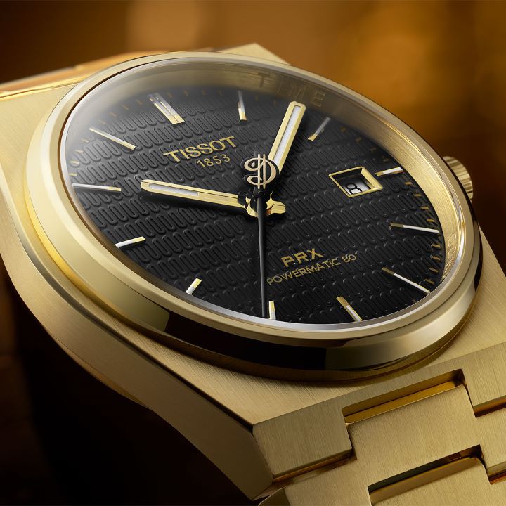 Close-up view of the frontcase of the Tissot PRX Damian Lillard Special Edition