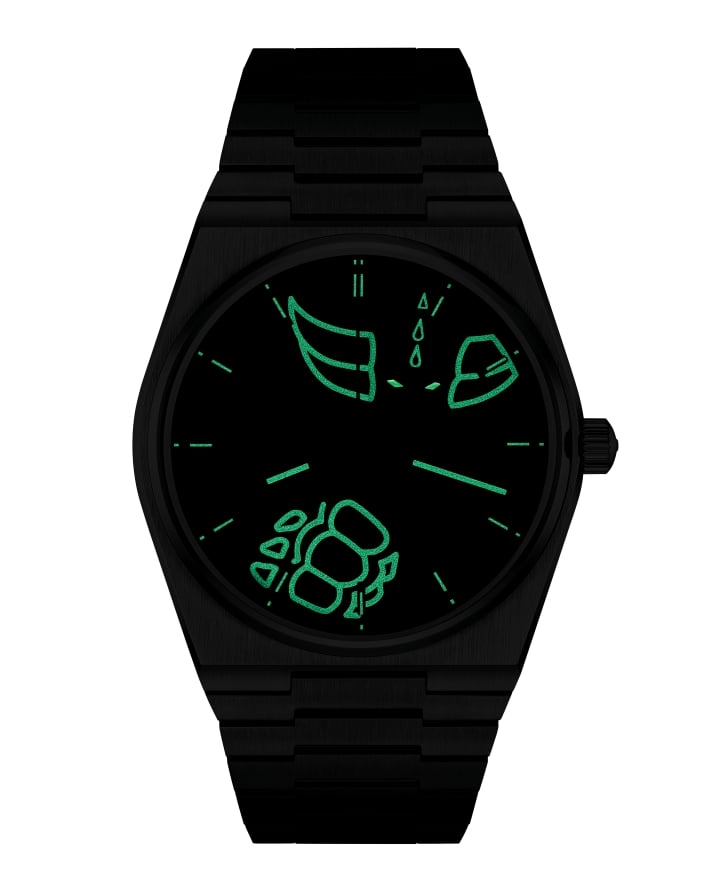 Soldier visual of the issot PRX UFO Robot Grendizer 50th Anniversary 40mm with dial illuminated by Super-Luminova&reg; technology