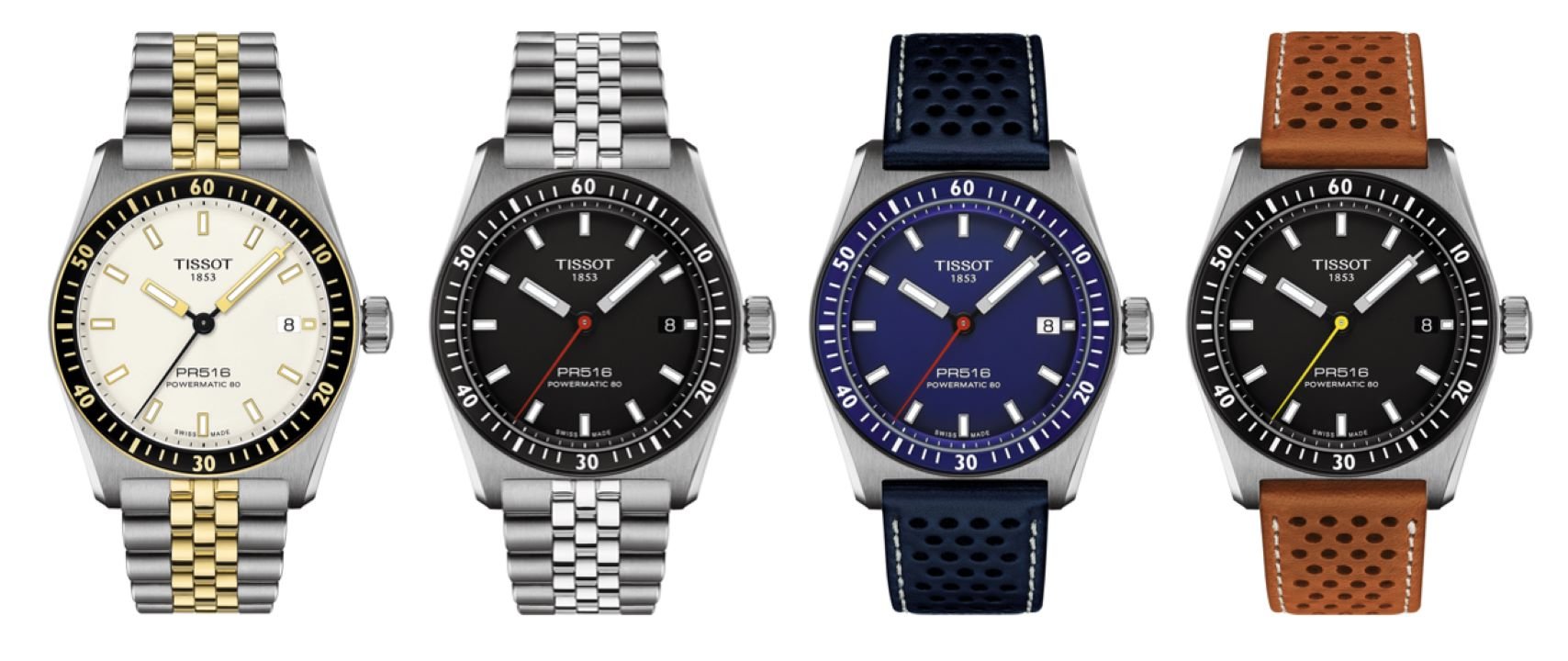 The four different variations of the new Tissot PR516 extensions.