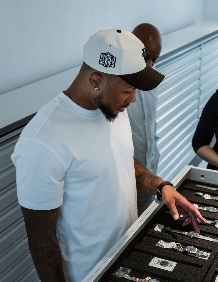 NBA Superstar Damian Lillard, visiting the archives of the Tissot company and discovering watches that are part of Tissot&rsquo;s history.